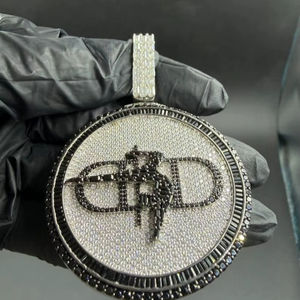 Pendentif rond en moissanite noir et blanc, médaillon serpent, luxe, hip-hop, argent sterling 925, bijoux fins, pendentifs et breloques - Product Image 1