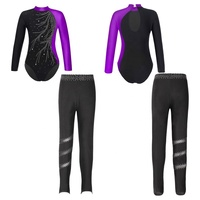 Justaucorps à manches longues avec leggings pour la gymnastique et l'acrobatie, tenue de patinage artistique pour filles de 6 à 16 ans