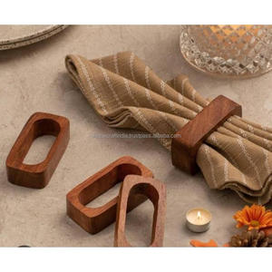 Juego de 6 Anillos para Servilletas de Madera Geométricos, Lisos, Hechos a Mano, Modernos, Ecológicos, Artesanía Única de la India, Uttar Pradesh, Elegantes para la Mesa del Comedor - Product Image 5