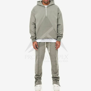 Conjunto Deportivo Casual para Hombre, con Capucha, Cierre Completo, Color Sólido, 2 Piezas, Transpirable, de Algodón, para Otoño - Product Image 4
