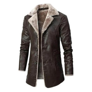 <b>Men's</b> PU Leather <b>Jacket</b> With Faux Fur Lining Turn-down Collar <b>Long</b> Sleeve Casual Winter Windproof Slim Fit Coat - Product Image 1