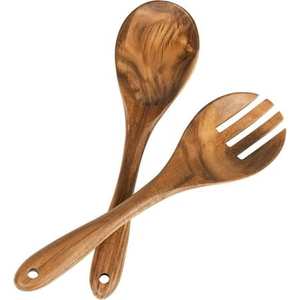 Ensemble de 2 ustensiles en bois d'acacia de haute qualité pour servir la salade : cuillère et fourchette en bois - Product Image 3