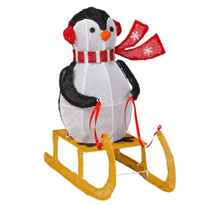 Decorazione Natalizia Europea con Pinguino su Slitta Illuminato, 2,2 Piedi, Pre-illuminato con 130 Luci LED Bianco Caldo per Uso Esterno - Product Image 1