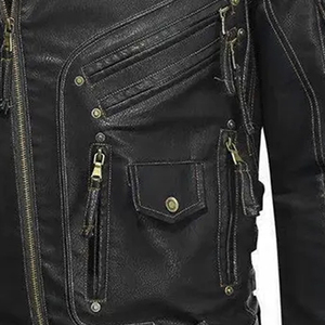 Chaqueta de Cuero Genuino para Hombre, Corte Ajustado, Cuello Mao, Estilo Motero, Invierno, Diseño Personalizado ODM OEM de Alta Calidad - Product Image 5