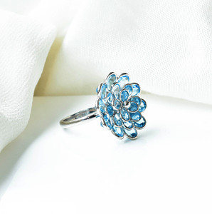 Grand Veridian Petal Swiss Blue Topaz Triple-Tiered Floral Masterpiece <b>Ring</b> in 925 Sterling Silver - Product Image 4