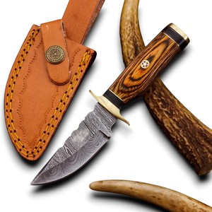 UA Supplies OEM Handmade Damascus Steel Fixed Blade EDC Survival Knife Pakka Wood Handle Brass Guard Industrial/DIY Grade 15 cm - Product Image 1