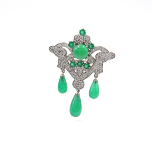 925 Sterling <b>Silver</b> Natural Green Onyx <b>Brooch</b> Rhodium Plated OEM ODM Fine Jewelry - Product Image 1