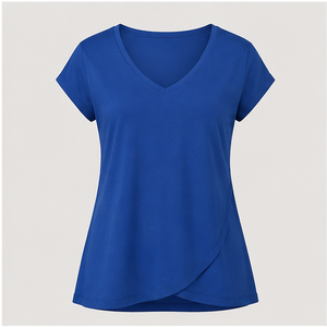 Camiseta de Mujer Azul Rey con Cuello en V y Manga Corta, Corte Holgado, WTS-0118 - Product Image 1