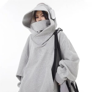 Sweat-shirt à capuche noir oversize unisexe, coupe classique, couleur unie, en molleton bouclette, pour l'automne, 100% coton, avec poche tricotée, 2027 - Product Image 3