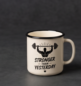 Weightlifter And Barbell Print Iron Enamel <b>Mug</b> Fitness Slogan Cream Metal Coffee Cup Factory Direct Wholesale Partner Vendor - Product Image 2