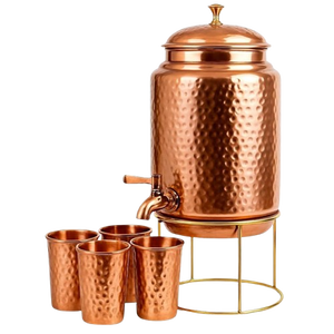 Wholesale Handcrafted Hammered Pure Copper <b>Water</b> Dispenser with Metal Stand and Matching Glasses Ayurveda Drinking Vessel - Product Image 6