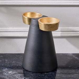 Candelabro Moderno Negro en Forma de Cono con Detalles Dorados, Diseño de Doble Brazo para Decoración del Hogar, Material de Latón Duradero - Product Image 1