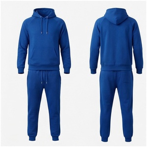 Ensemble de survêtement bleu à capuche pour homme, manches longues, couleur unie, décontracté, respirant, coupe régulière, pour l'automne - Product Image 1