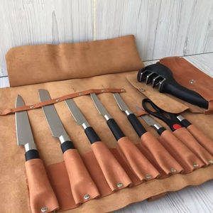 Sac de transport professionnel en cuir véritable pour couteaux de chef, protection robuste pour couteaux de cuisine, organiseur culinaire durable, étui de voyage - Product Image 1