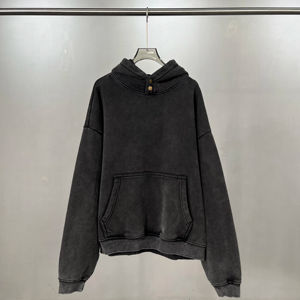 Sweat à capuche unisexe personnalisé OEM, coupe ample boutonnée, en molleton épais vintage, coton et fibre de bambou, couleur unie, délavé à l'acide - Product Image 3