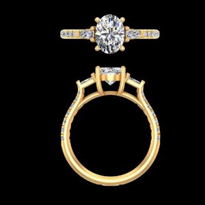 แหวนหมั้นเพชรทรงรี 1.35 กะรัต ประดับเพชรทรงบาแกตต์เรียวบาง ทองคำ 14k 18k สีเหลือง สำหรับงานแต่งงาน งานครบรอบ งานแต่งงานแบบเรียบหรู เครื่องประดับสั่งทำพิเศษ - Product Image 2