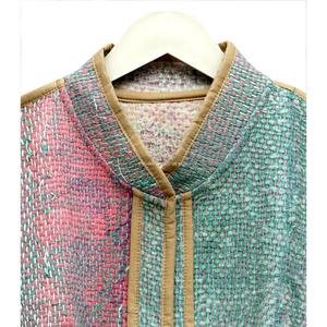 Chaleco de Botones Kantha Indio, Multicolor, Tejido, Estilo Vintage, Prenda Exterior Transpirable y Ecológica para Mujer - Product Image 4