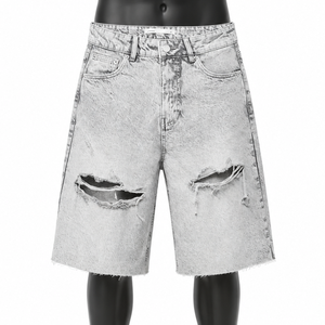 Custom Denim Jorts Streetwear Men's Wide Leg Jean Shorts Bulk Clothing Factory - Product Image 1