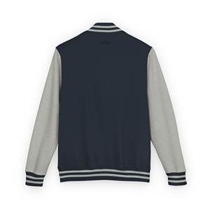 Chaqueta Varsity Azul Marino para Hombre con Mangas de Cuero Borgoña, Cierre de Botones, Cuello Camisero, Ropa Casual de Otoño - Product Image 4
