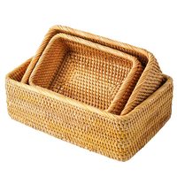 Galaximex Set 3 Eco-vriendelijke Rieten Rechthoekige Picknickmanden met Houten Deksel Multifunctioneel voor Keuken, Huis, Wasgoed