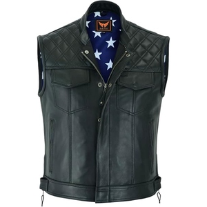 Chaleco de Motocicleta Personalizado Unisex Acolchado de Cuero Genuino con Cuello Alto, Chaleco de Motociclista Impermeable y Cortavientos para Invierno - Product Image 1