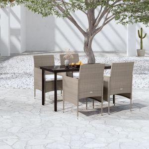Beige And <b>Black</b> Rattan Patio Dining Set 4 Seater Steel <b>Frame</b> Contemporary Garden Outdoor Furniture - Product Image 1