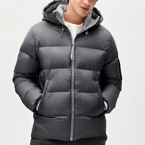 Veste d'hiver décontractée pour homme, bleu marine, à capuche, rembourrée de duvet, coupe-vent, avec broderie du logo sur le devant, fermeture éclair - Product Image 2