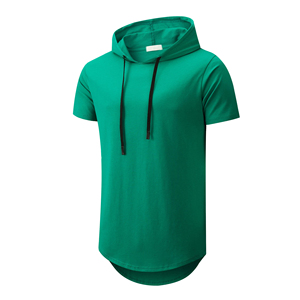 T-shirt à capuche à cordon de serrage pour homme, manches courtes, capuche réglable, uni, décontracté, été, pull-over, personnalisable - Product Image 3