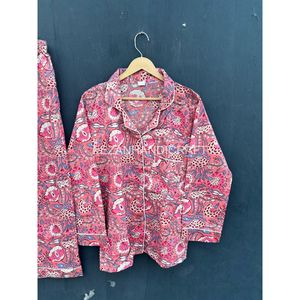 Conjunto de pijama de algodón con estampado floral para mujer, manga larga, informal, holgado, de dos piezas, largo completo - Product Image 3