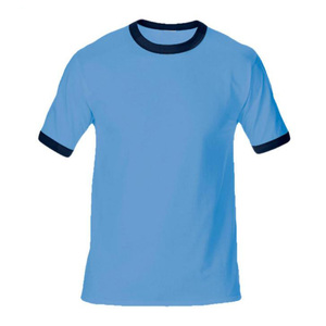 T-shirt en coton blanc pour homme, manches courtes, col rond, bordure rouge contrastante, coupe classique, décontracté, jersey uni, tricoté, teint uni - Product Image 5