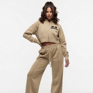 Vibrant Yellow Cropped Hoodie Tracksuit Women Zip Up Oversized Hooded <b>Top</b> with <b>Flowy</b> Wide Leg Pants Soft Fleece Fashion Set - Product Image 4