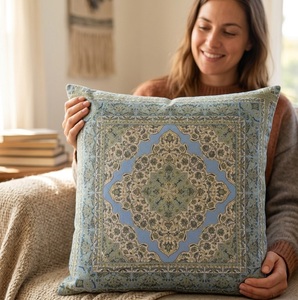 Housse de coussin à motif floral vintage, 100% coton, écologique, lavable, usage hôtelier, 18x18 - Product Image 2