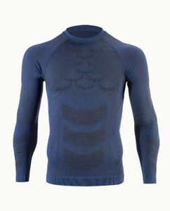 Ensemble de compression sportif respirant pour homme, manches longues, col rond, sous-vêtements longs, bleu uni, poids moyen, Spandex/Nylon, écologique, séchage rapide - Product Image 4
