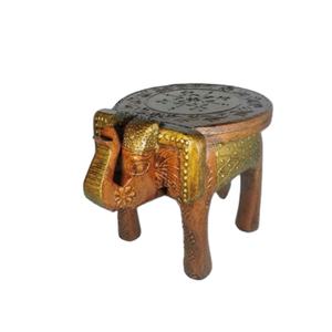 Taburete Decorativo Ecológico de Madera con Forma de Elefante, Diseño Art Deco Hecho a Mano, Motivos Tradicionales Pintados a Mano, para Hogar u Oficina - Product Image 1