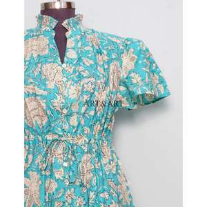 Women's Floral Print V-Neck <b>string</b> <b>Dress</b> turquoise Fit Flare Mini <b>Dress</b> short Sleeves Digital Printing Casual <b>Dress</b> For Women - Product Image 3
