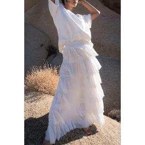 Womens White Layered Ruffle Maxi Skirt Set Casual Loose Short Sleeve <b>Top</b> <b>Flowy</b> Tiered Long Skirt Summer Vacation Outfit - Product Image 2