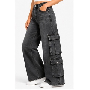 Jean en denim taille haute à jambe droite pour femme avec passants de ceinture inclinés, bleu moyen - Product Image 2