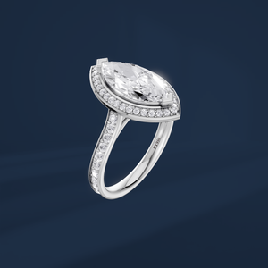 Anillo de compromiso de platino para mujer con diamante de corte marquesa de 2 quilates, estilo clásico con halo y diamantes laterales, certificado por GIA - Product Image 1