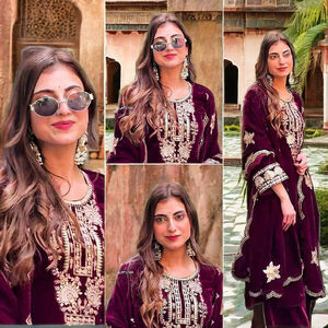 Traje de Fiesta TOP PLAZZO Vintage con Dupatta de Terciopelo de Viscosa y Bordado de Lentejuelas - Product Image 3