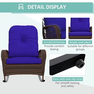 Sedia a dondolo in rattan blu scuro per appartamento, sedia a dondolo da esterno in vimini con telaio in acciaio e cuscino in poliestere per patio, giardino, cortile - Product Image 6