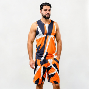 Men's Geometric Print Tank Top And Shorts <b>Set</b> V-Neck Quick Dry <b>Knitted</b> Polyester Sporty Summer Outfit - Product Image 6