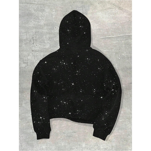 เสื้อฮู้ดดี้โอเวอร์ไซส์สีดำสำหรับผู้ชาย ปี 2026 ลายดาวสีขาวจุดๆ พร้อมกระเป๋าจิงโจ้ รับผลิตตามแบบ OEM ODM - Product Image 2