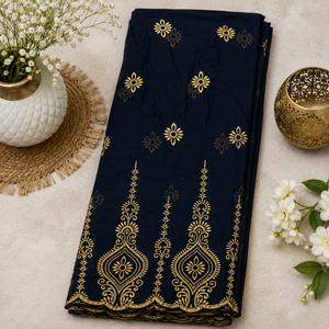 Sudanese Toub 100% Cotton Voile Fabric | Elegant Embroidered <b>African</b> Dress <b>Material</b> with Traditional Floral Patterns Fine Finish - Product Image 1