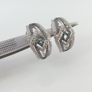 2.00 Cttw White & Blue Diamond <b>Huggie</b> Hoop Earrings for Women, Round Cut Natural Diamonds, 925 Sterling <b>Silver</b> - Product Image 5