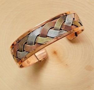<b>Copper</b> Alloy Cuff <b>Bracelet</b> Multi Metal Braided Vintage Style Unisex Gift Jewelry Rose Gold Plated - Product Image 1