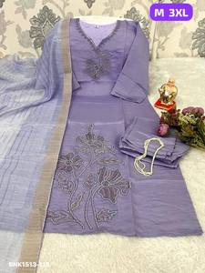 Última Colección de Kurti-Pantalón Largo Recto de Seda Romana con Bordado Khatli y Dupatta de Chanderi, Proveedor Indio de Moda Femenina - Product Image 5