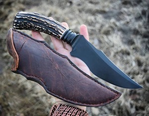 Cuchillo de caza/camping hecho a mano de acero al carbono con punta recta, mango de cuerno, funda de cuero, OEM/ODM/OBM disponible, 8 pulgadas, 3 mm, DIY - Product Image 6