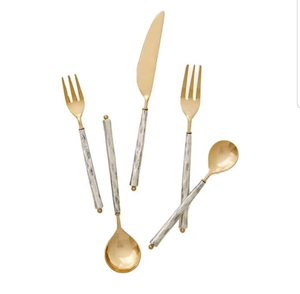 Ensemble de couverts vintage en laiton finition mate, résistant à la rouille, couteau, fourchette, cuillère, vaisselle de mariage - Product Image 3