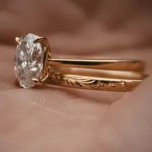 1.3CT Brilliant Cut Moissanite Engagement Bridal Gift Ring Set 14K <b>Yellow</b> Gold Plated Sterling Silver Prong Setting Romantic - Product Image 6