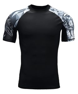 Men's <b>Black</b> Short Sleeve Rash Guard <b>Compression</b> <b>Shirt</b> Print BJJ Rash Guard OEM Men Sublimated Sleeve MMA <b>Compression</b> <b>Shirt</b> - Product Image 2